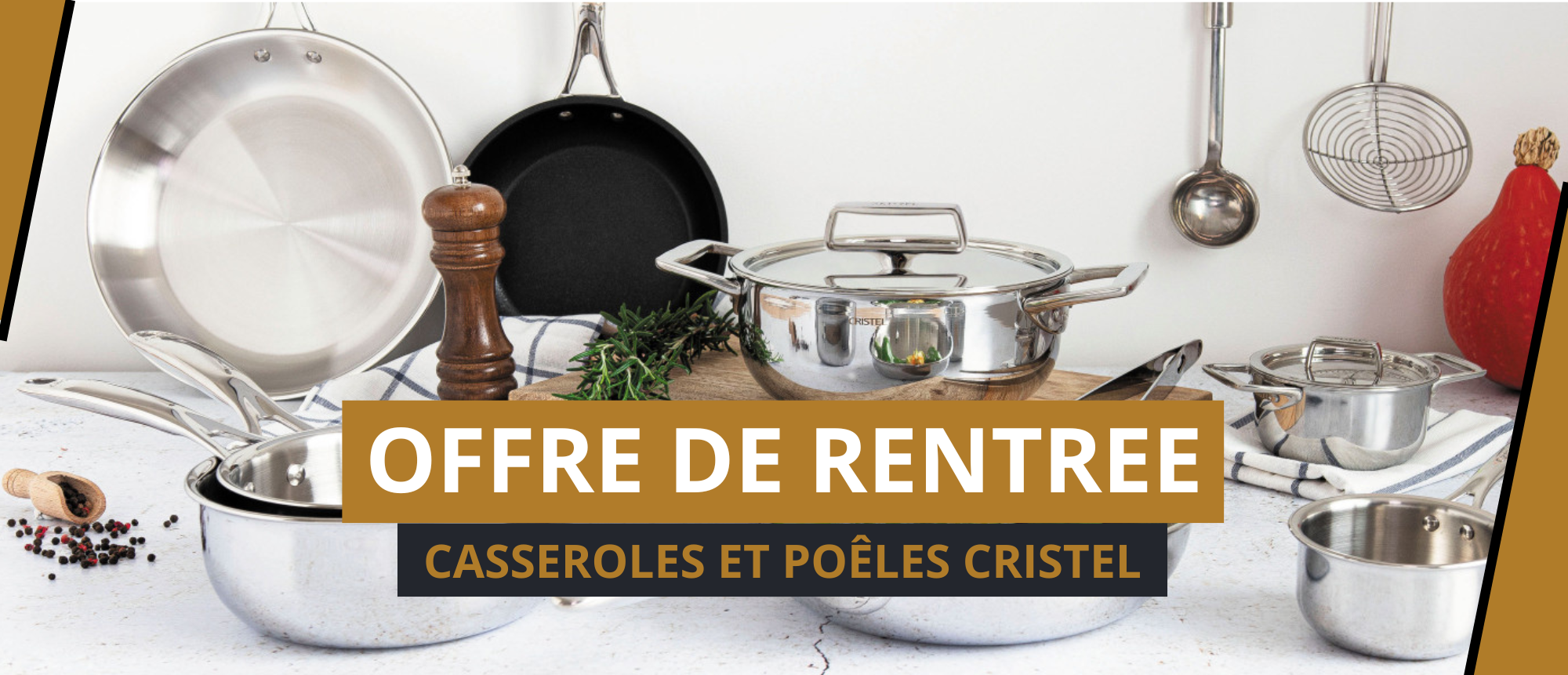 Casseroles et poêles Cristel en inox, promotion de rentrée -15% chez Monnin Agencement