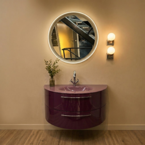 Destockage meuble de bain vasque verre laque aubergine