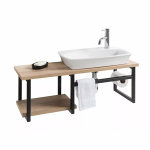 Meuble lave-mains Noir et Chêne 80cm DECOTEC avec vasque céramique et accessoires